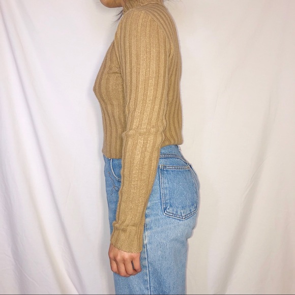 Vintage Brown Ribbed Turtleneck Wool Sweater - Picture 3 of 7